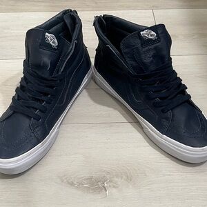 Vans Blue leather SK8-HI Sneakers with heel zippers and Waffle Outsole M8.5/W10